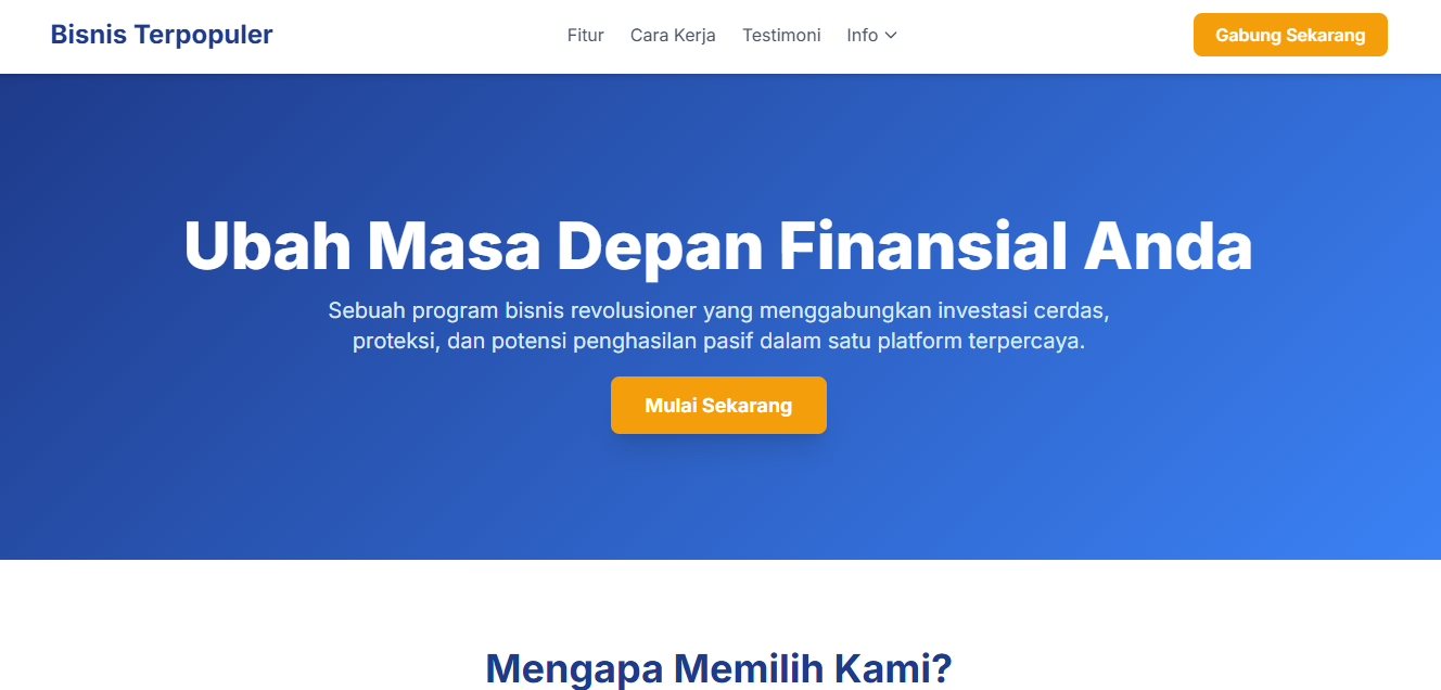 Landing Page Agen Bisnis Keuangan